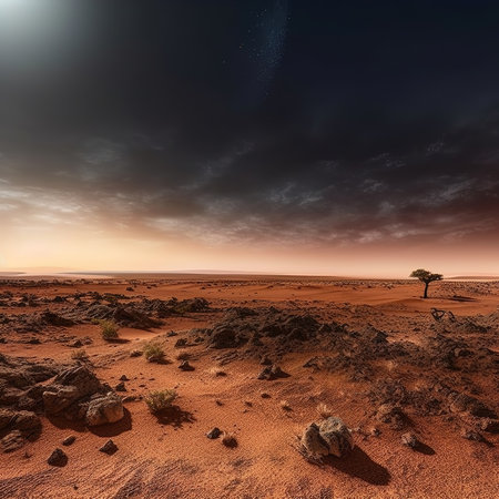 Fantasy alien planet. Mountain in the desert. 3D illustrationの素材