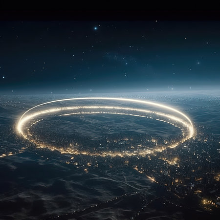 Futuristic circle in space. Futuristic background. 3d renderingの素材