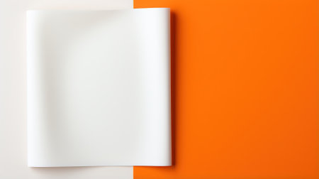 Blank paper notebook on orange and white background with copy space.の素材