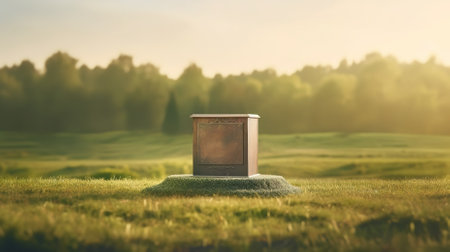 Old grave on a green meadow in the rays of the setting sunの素材