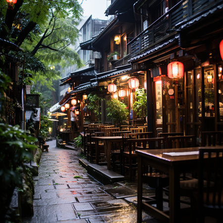 Street view of Hangzhou old town at night.の素材