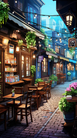 Street cafe in the old town of Riga, Latvia. 3D renderingの素材