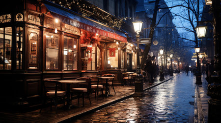 Parisian street at night.の素材