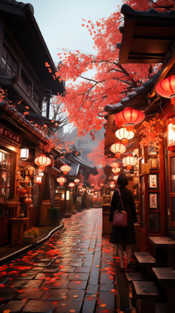 Unidentified Japanese woman walking on the street in Kyoto, Japanの素材