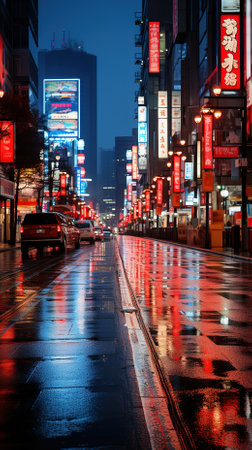 Shibuya, Tokyo, Japan at night. Shibuya is a major shopping street in Tokyo.の素材