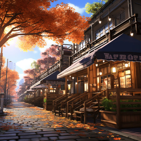 Autumn street in the old town of Tokyo, Japan. 3d renderの素材