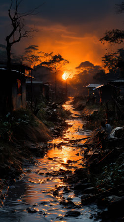 Sunset in the village of Huai Nam Dang, Laosの素材