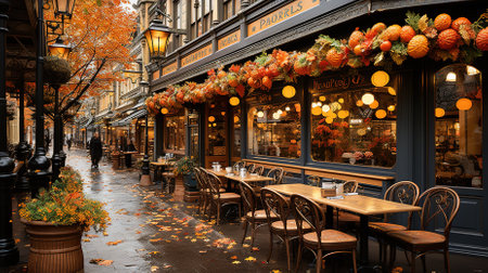 Autumnal street in Regent Street. Regent Street is a major shopping street in London.の素材