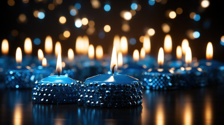 Burning candles with bokeh on dark background, closeupの素材