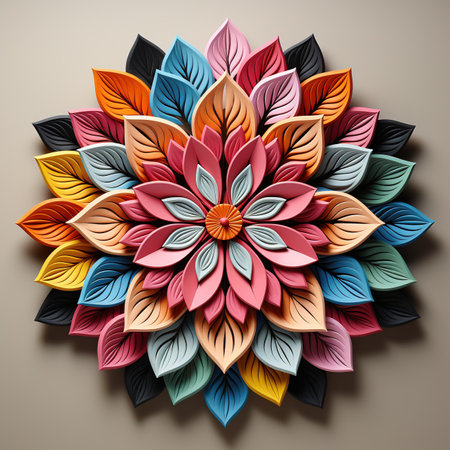 Colorful abstract flower on beige background. 3D illustration.の素材