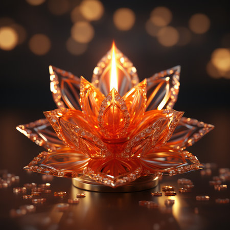 3d illustration of diwali diya with burning candle.の素材