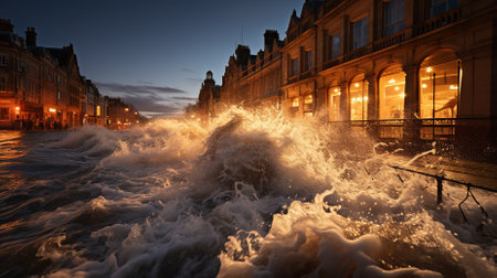 A flooded city street or the aftermath of the floodの素材