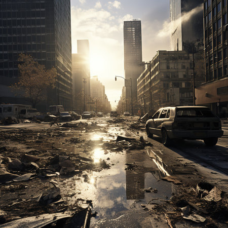 A flooded city street or the aftermath of the floodの素材