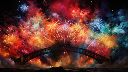 A fireworks over the city for festival celebrationの素材