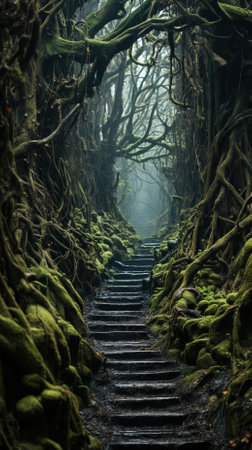 A dark and twisted forest inhabited by demons and monstersの素材