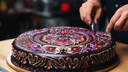 A Baked Decorated Chocolate Cake for Happy Birthdayの素材
