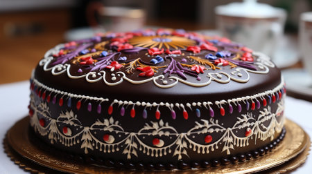 A Baked Decorated Chocolate Cake for Happy Birthdayの素材