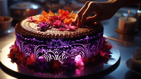 A Baked Decorated Chocolate Cake for Happy Birthdayの素材