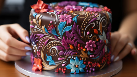 A Baked Decorated Chocolate Cake for Happy Birthdayの素材