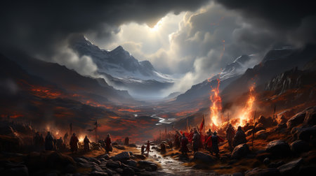 A Burns Night of Bonfire with People Gathered Around it Singing and Dancingの素材