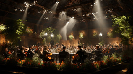 A Burns Night scene in a modern setting, such as a city restaurant or a concert venueの素材