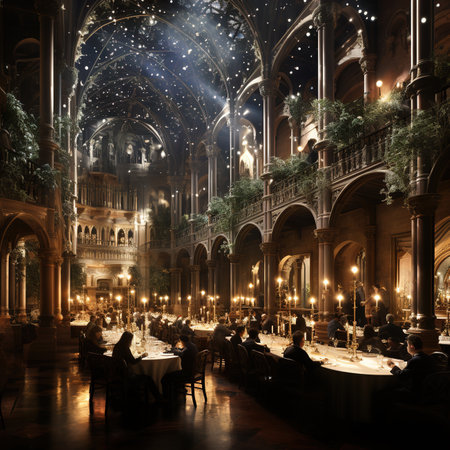 A Carnival ball with people dressed in their finest gowns and suitsの素材