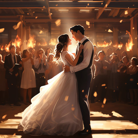 A bride and groom sharing their first dance as a husband and wifeの素材