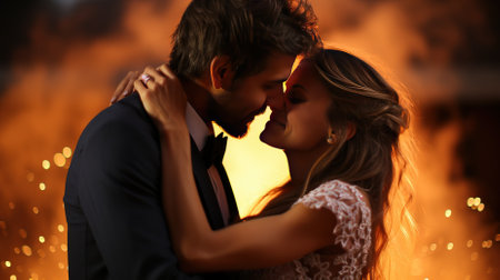 A bride and groom sharing their first dance as a husband and wifeの素材