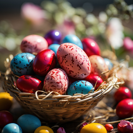 A bright, joyful and colorful scene during Easter eggs seasonの素材