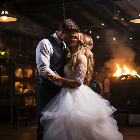 A bride and groom sharing their first dance as a husband and wifeの素材