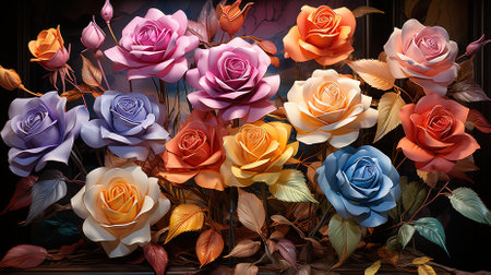 A bouquet of roses in different color for the loved ones during valentine's dayの素材