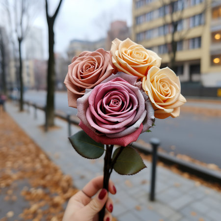 A bouquet of roses in different color for the loved ones during valentine's dayの素材