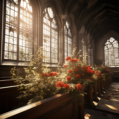 A Christian church scene with a specific theme, such as the Christmas story, the Easter resurrection, or the Pentecost miracleの素材