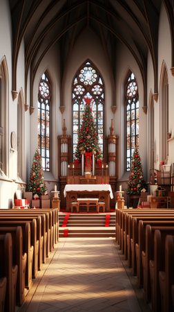 A Christian church scene with a specific theme, such as the Christmas story, the Easter resurrection, or the Pentecost miracleの素材