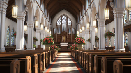 A Christian church scene with a specific architectural style, such as Gothic architectureの素材