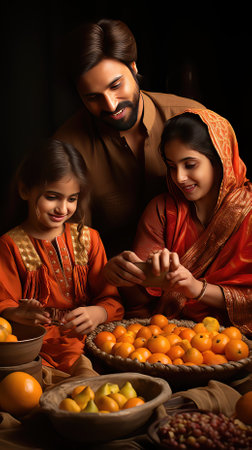Family Enjoying or Celebrating the Day During Festival Seasonの素材