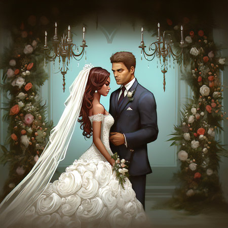 A Close-up of a Couple Exchanging Vows with Their Eyes Locked Together and Their Hearts Full of Loveの素材