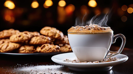 A Close-up of a Freshly Brewed Cup of Coffee with a Plume of Steam Rising From The Surfaceの素材