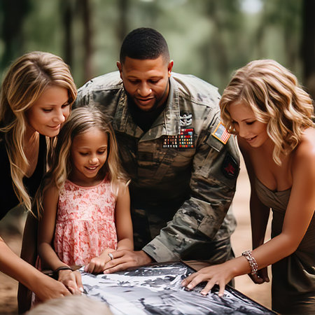 A Close-up of a Gold Star Family Sitting at The Grave of Their Fallen Soldierの素材