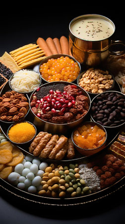 A Close-up of a Makar Sankranti Thali with Traditional Dishesの素材