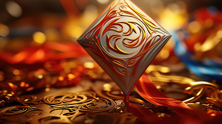 A Close-up of a Kite with Intricate and Colorful Designsの素材