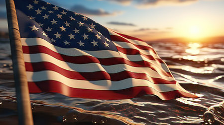 Close-up of the American Flag Waving in the Breezeの素材