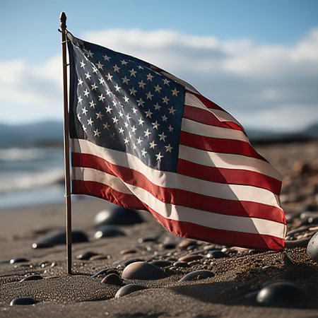 Close-up of the American Flag Waving in the Breezeの素材
