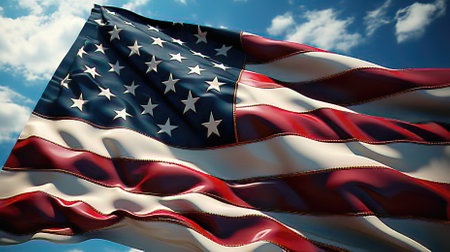 Close-up of the American Flag Waving in the Breezeの素材