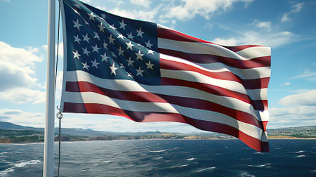 Close-up of the American Flag Waving in the Breezeの素材