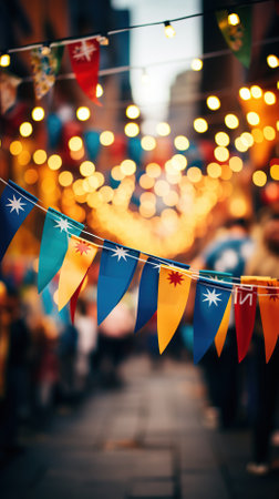 A colorful display of Australian flags and bunting or Environmental Cultureの素材