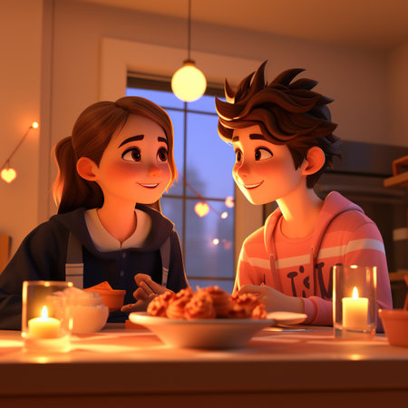 A couple on a romantic date expressing their love for each otherの素材