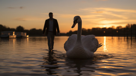 A couple walking hand-in-hand into the sunset looking forward to their future togetherの素材