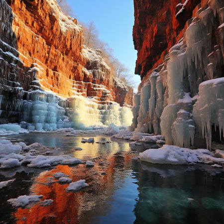 Hiking to the adventurous iceland with frozen waterfallの素材