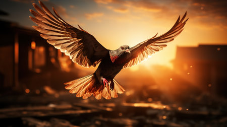 A dove flying down from the sky, representing the Holy Spiritの素材